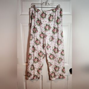 Mayfair White Pink Geeen Floral Soft Fleece Pajama Pants 2X